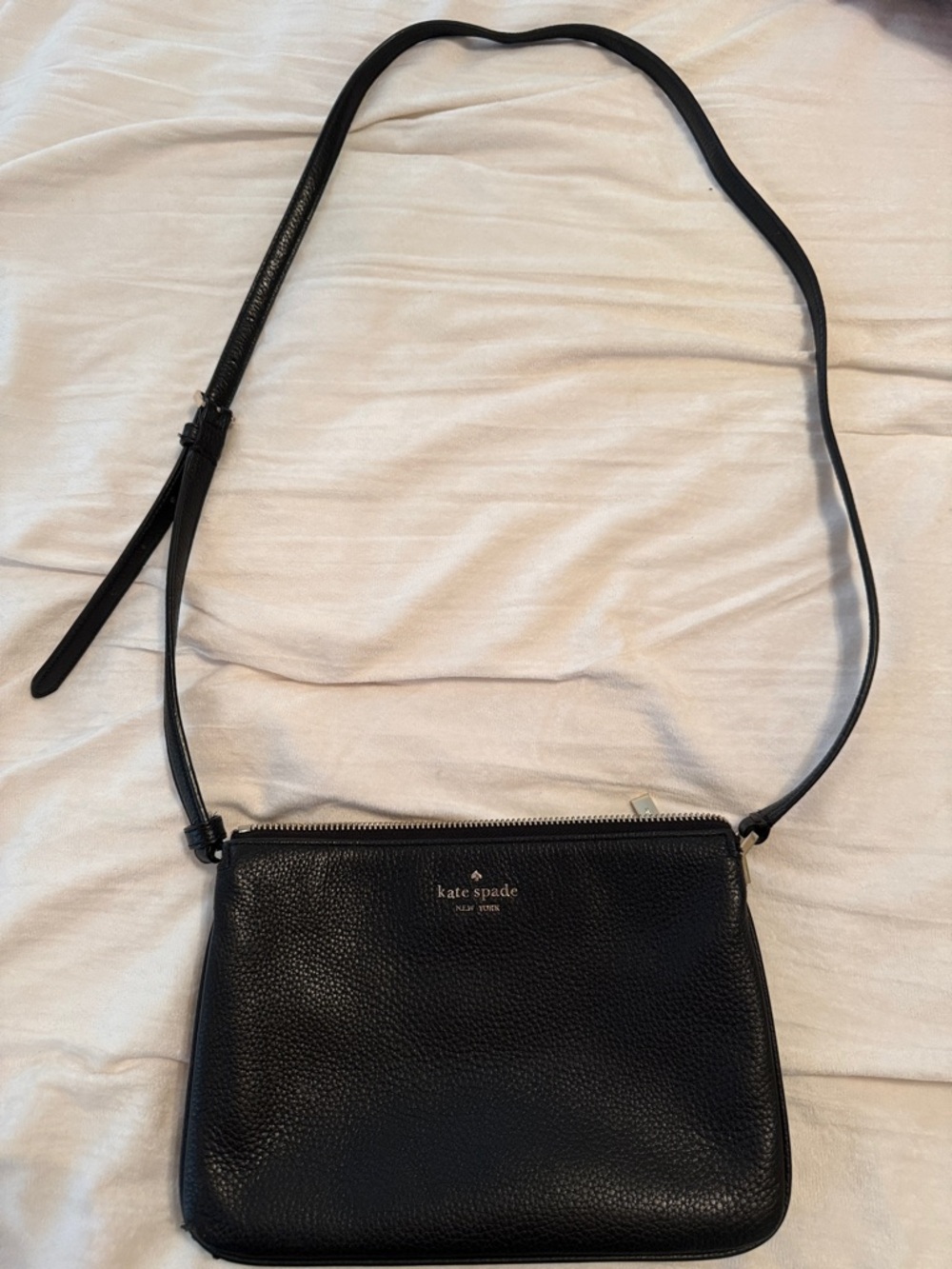 kate spade Black Pebbled Leather Crossbody with Gold Logo